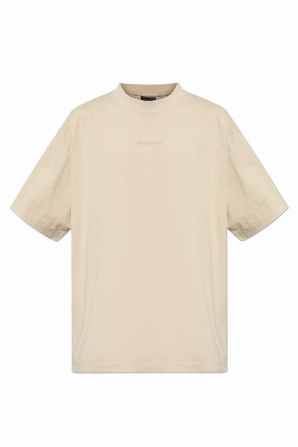 beżowy T-shirt z wyszytym logo