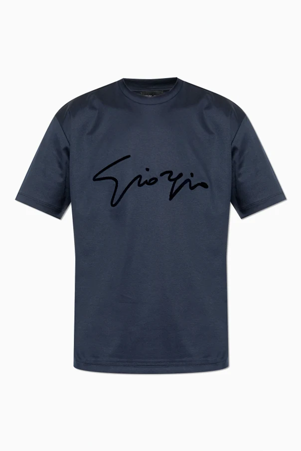 GRANATOWY T-shirt z logo o aksamitnym wykończeniu