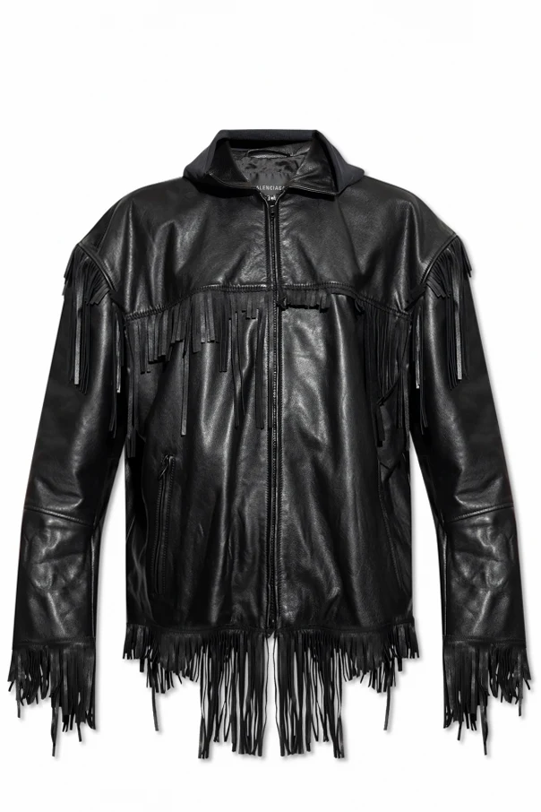 CZARNY Skórzana kurtka z kapturem