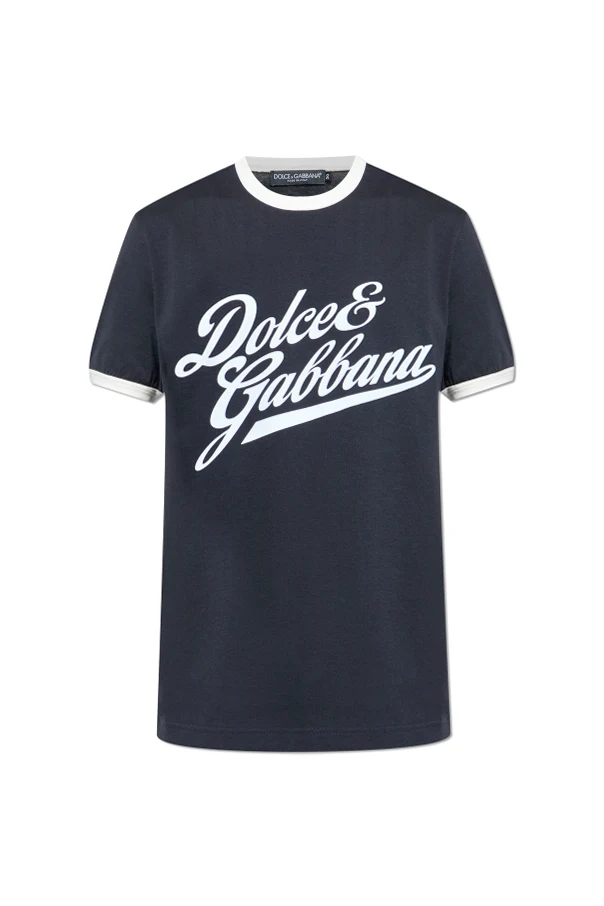 NAVY BLUE T-shirt with a logo and a velvet finish