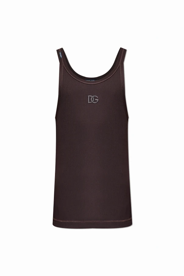 BROWN Ribbed top with embroidered logo