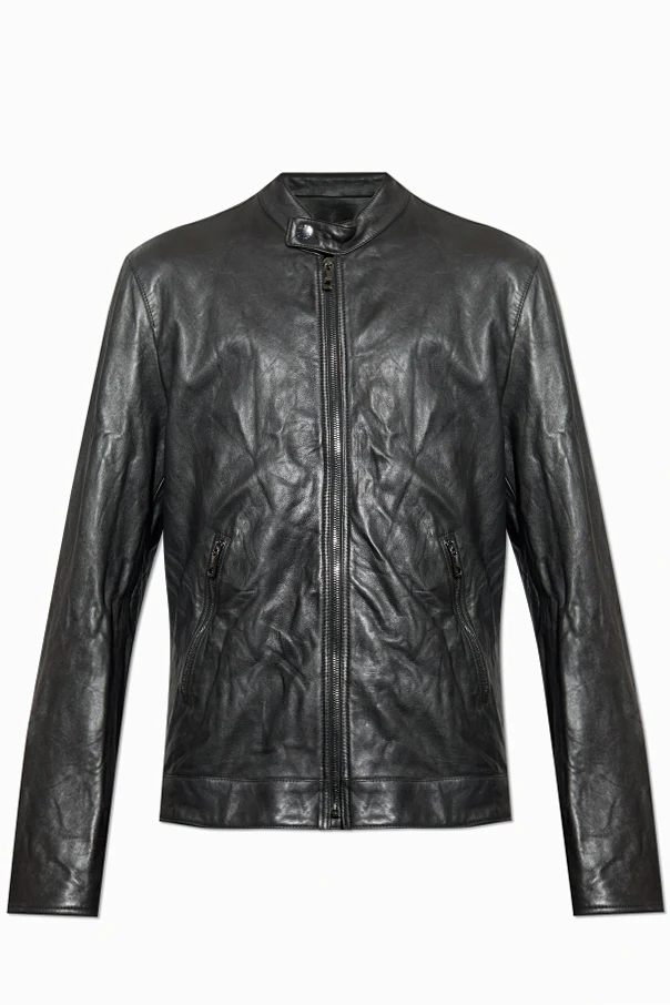 CZARNY Skórzana kurtka ze stójką