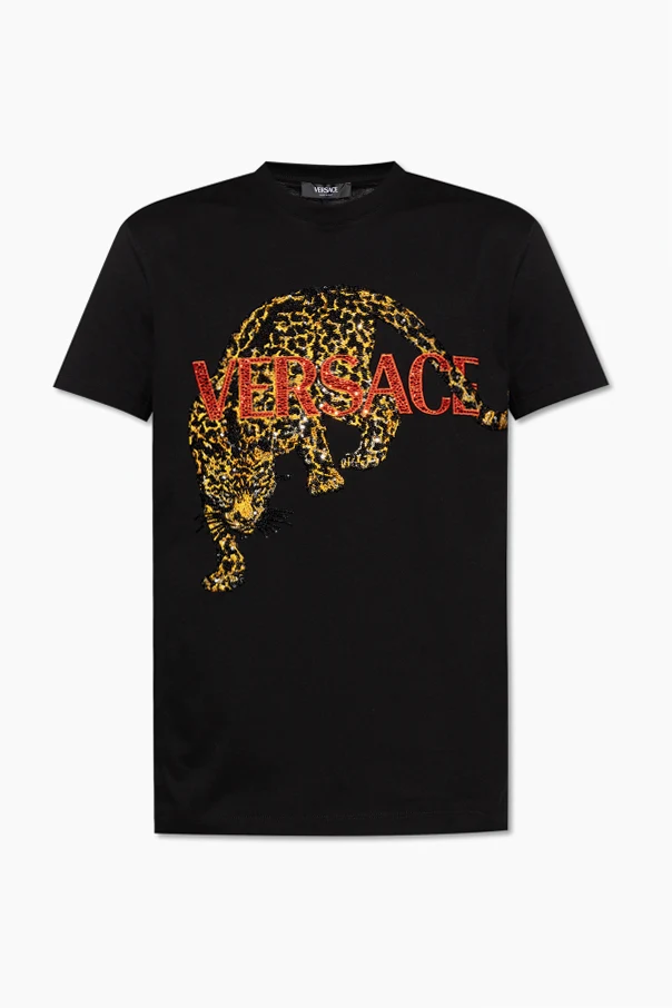 BLACK T-shirt with shimmering appliqués