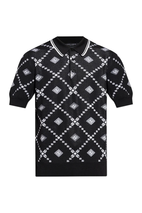 BLACK Wool polo shirt with logo