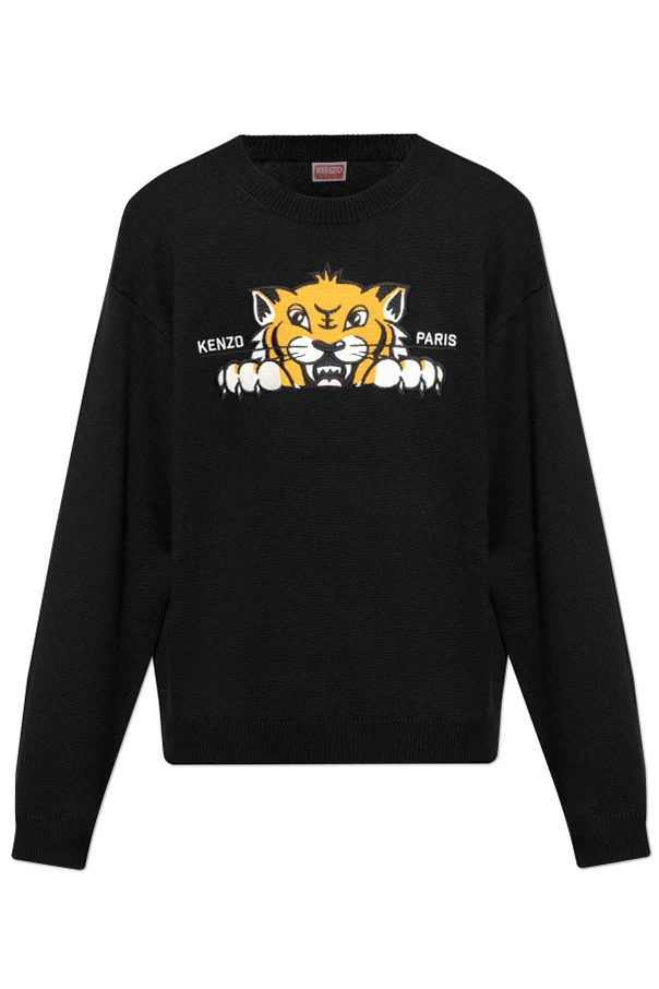 CZARNY Sweter z kolorowo wyszytym logo