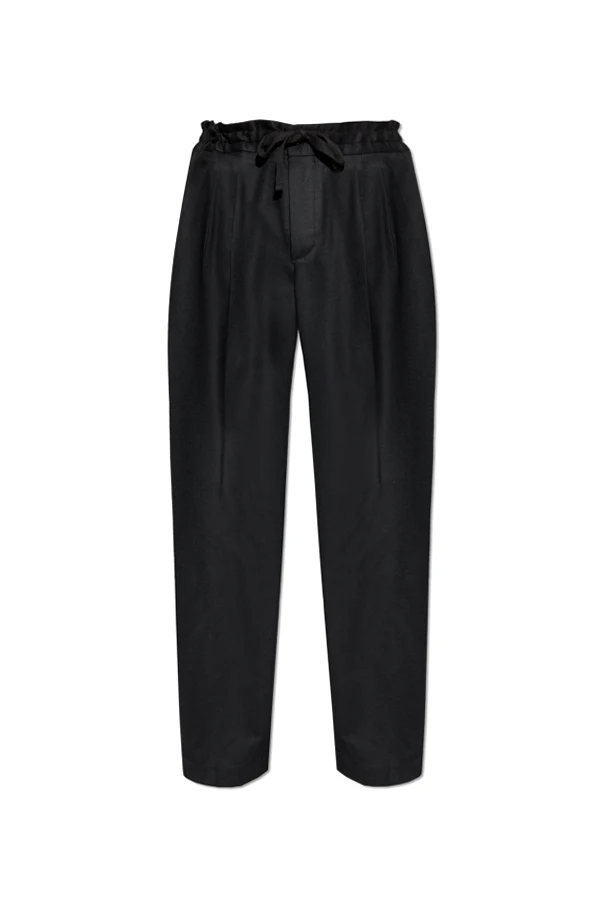 CZARNY Wełniane spodnie z zaszewkami