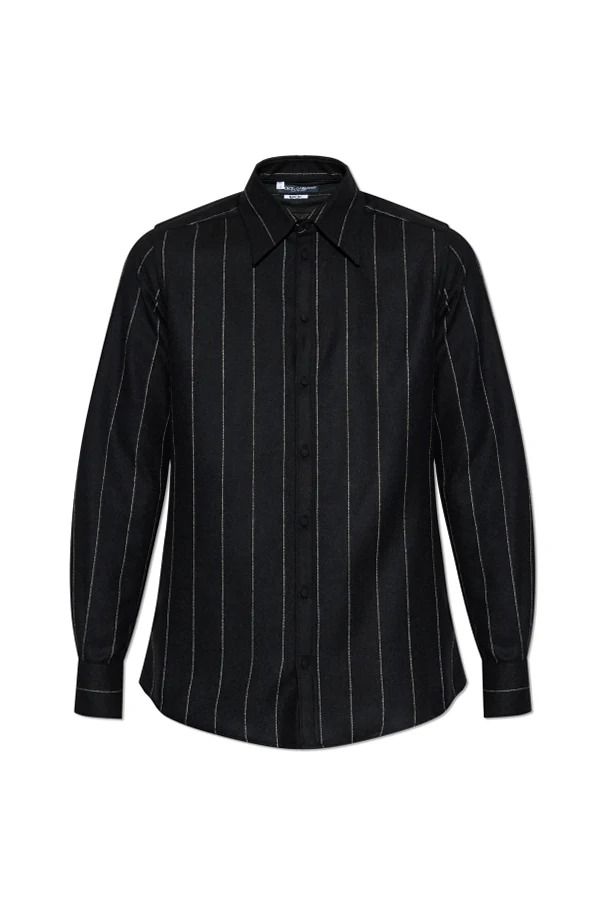 BLACK Wool shirt with stripe pattern