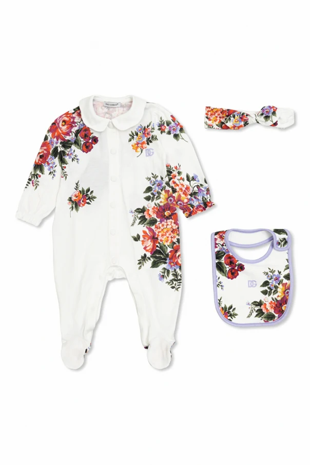 WHITE Baby Set: Sleepsuit, Bib, and Headband