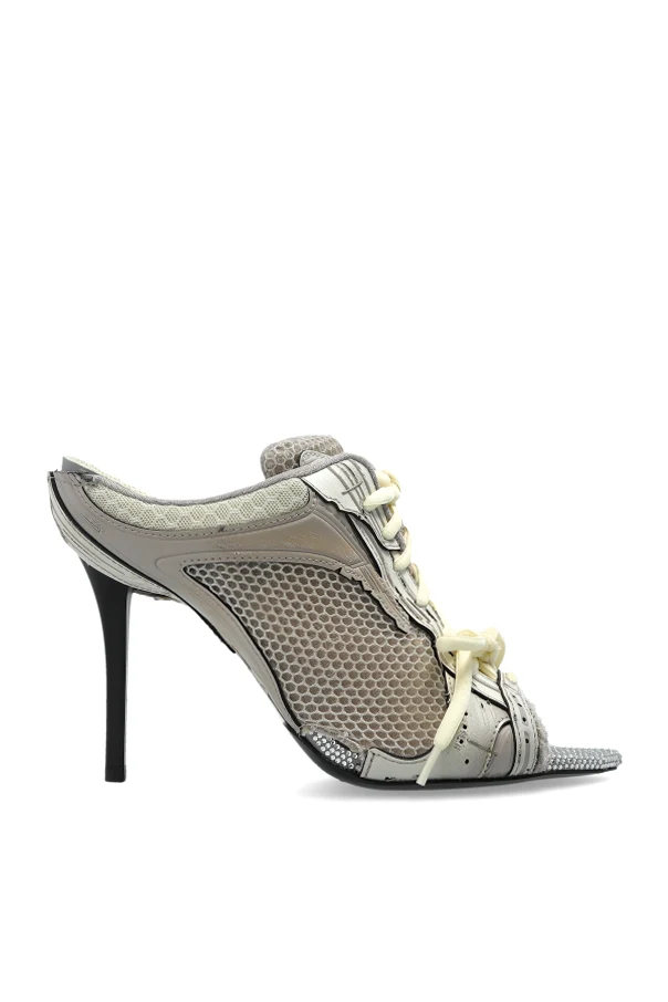 GREY ‘Stapler’ heeled mules