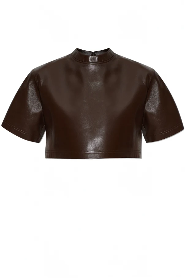 BROWN Cropped leather top