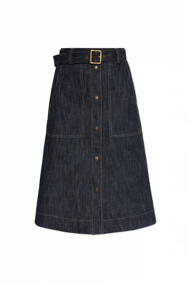 NAVY BLUE Denim skirt with belt