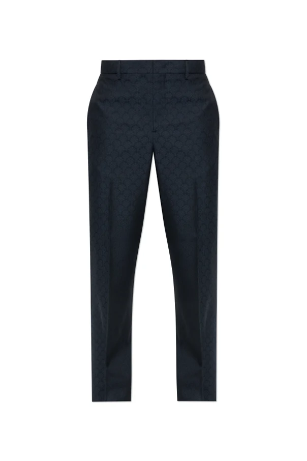 NAVY BLUE Wool trousers with decorative pattern
