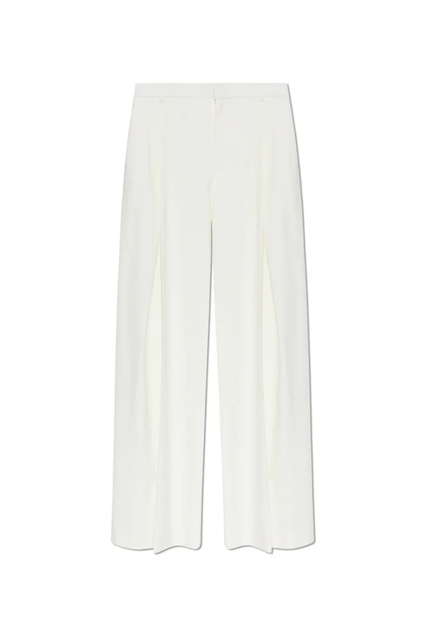 WHITE Wool trousers with pleats