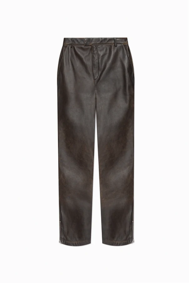 BRĄZOWY Skórzane spodnie