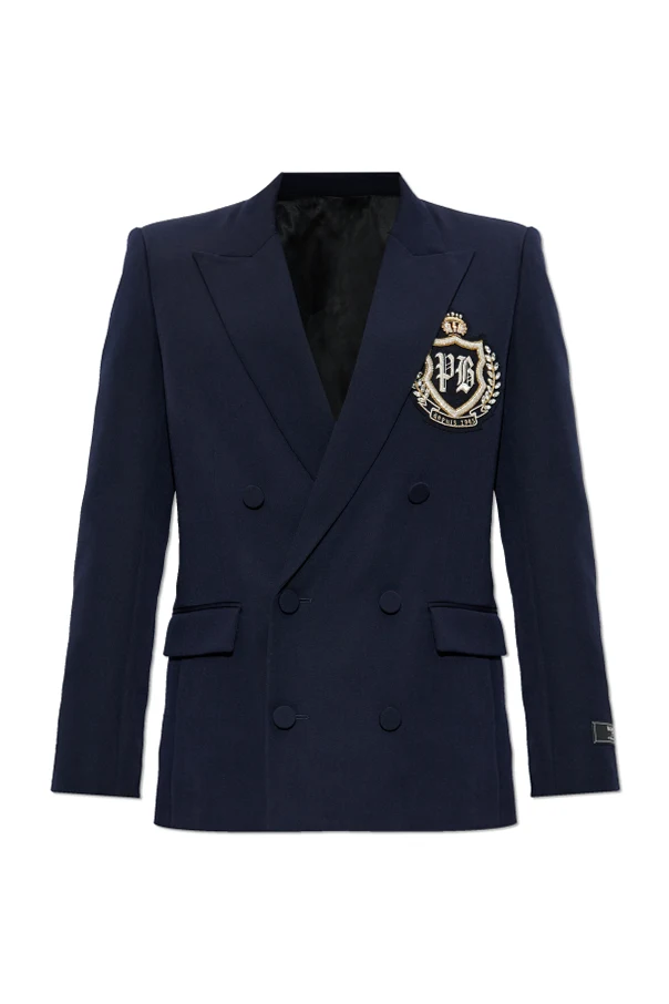 NAVY BLUE Double-breasted blazer with applique
