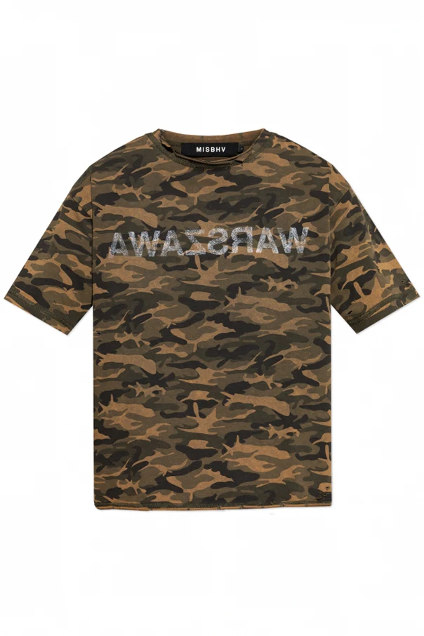 BRĄZOWY T-shirt z motywem moro