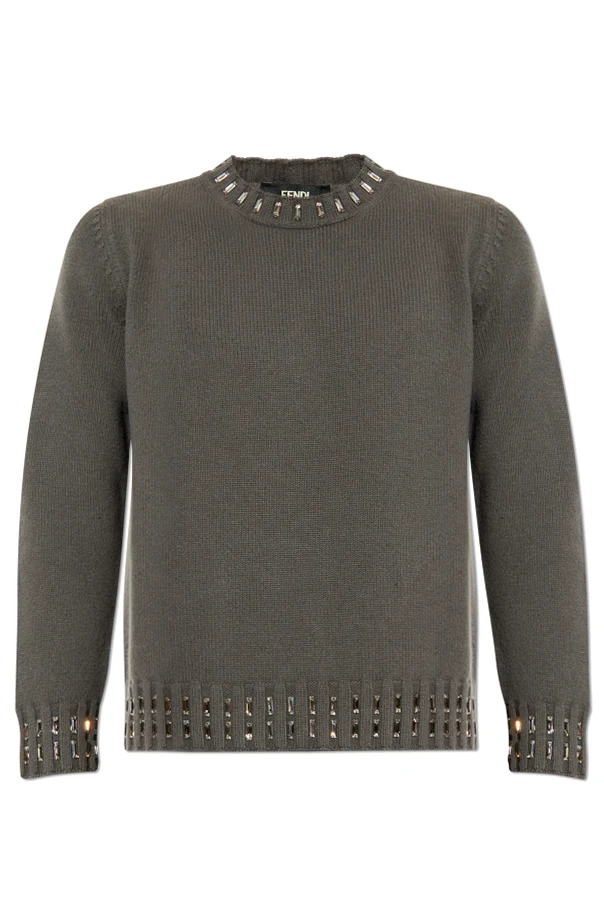 GRAU Pullover mit funkelnden Kristallen