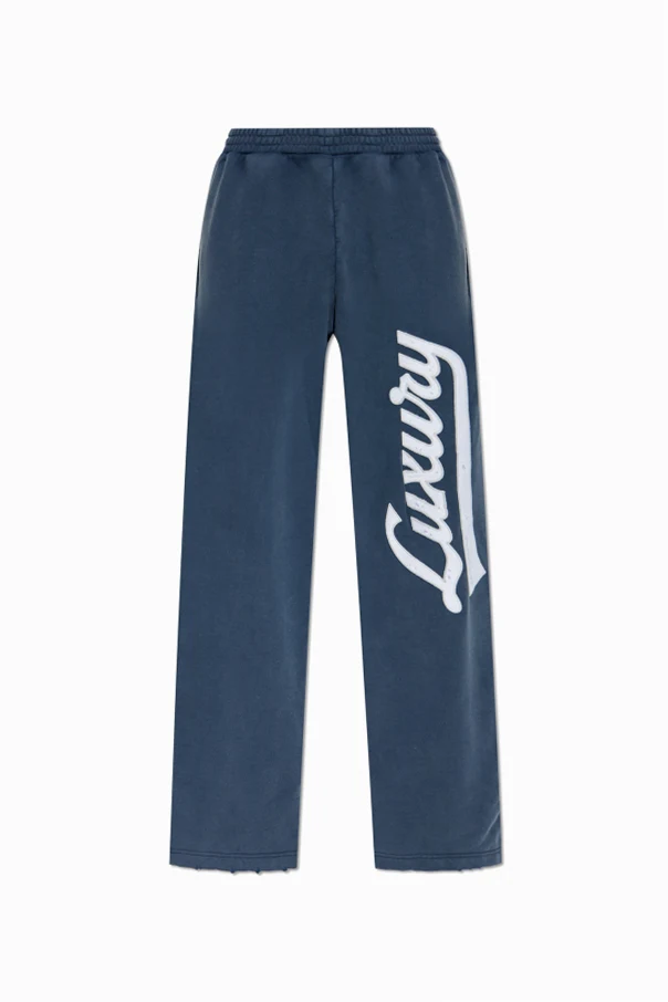 GRANATOWY Spodnie dresowe  z szerokimi nogawkami