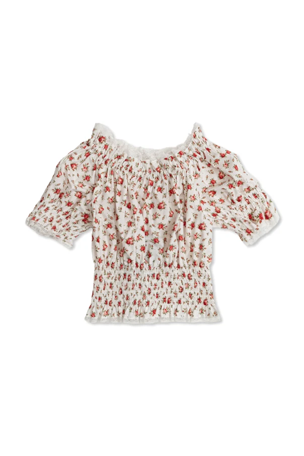 WHITE Top with floral motif