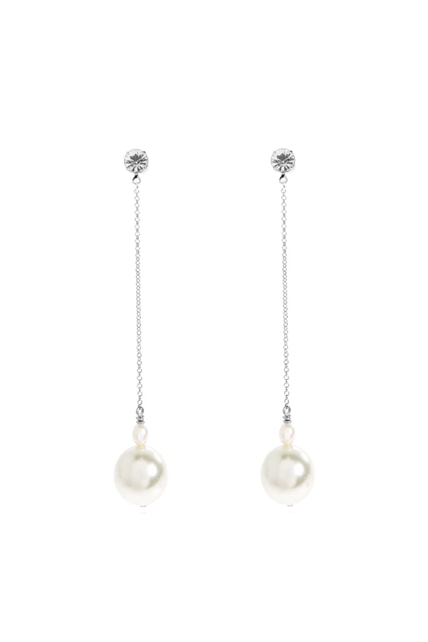 SILVER Long pearl drop earrings