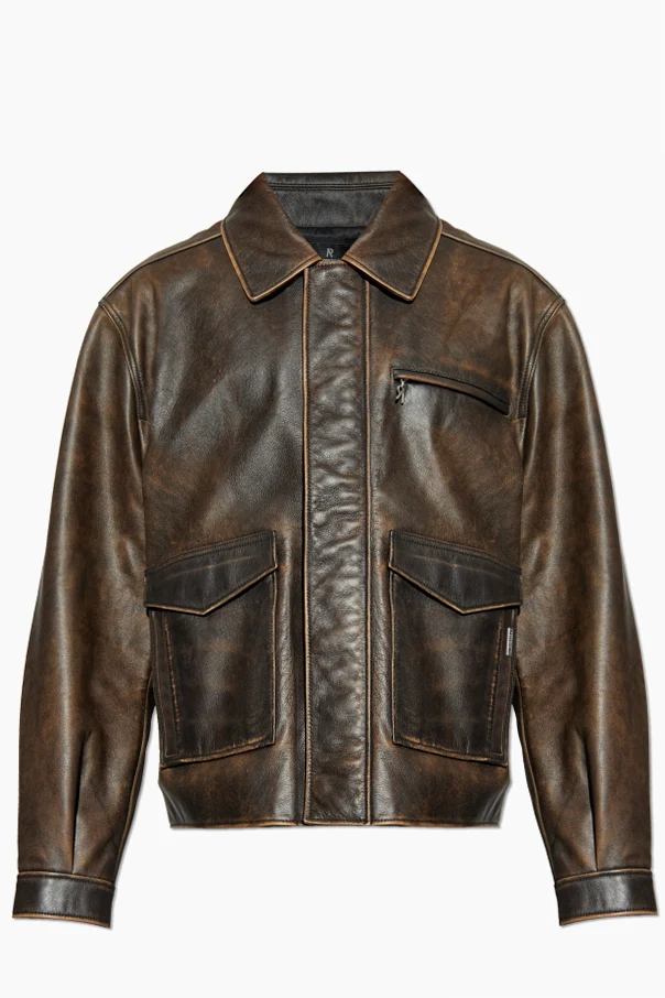 BRĄZOWY Skórzana kurtka z efektem ‘vintage’