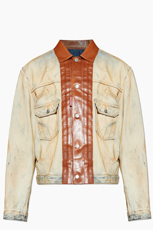 BEIGE Jeansjacke mit Lederbesatz