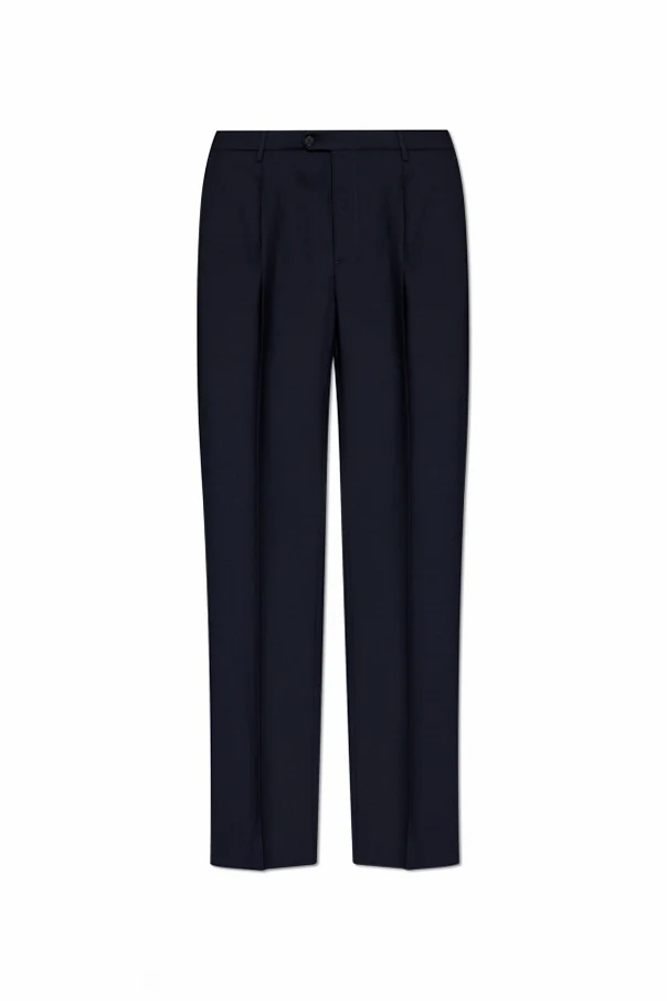 NAVY BLUE Wool pleated trousers