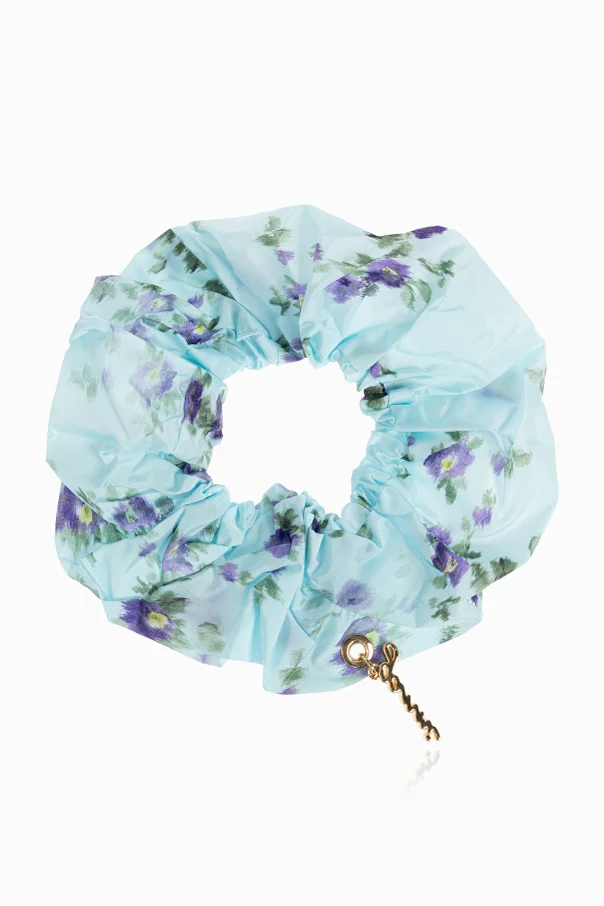 light blue Hair scrunchie with floral motif