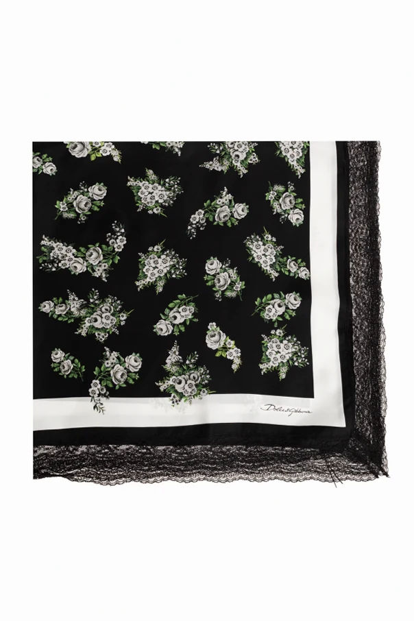 BLACK Silk scarf with lace