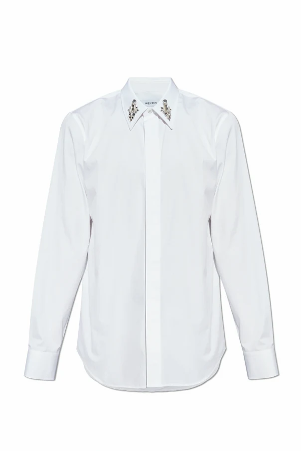 WEISS Hemd mit glänzenden Kristallen am Kragen