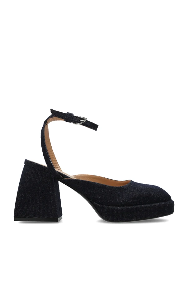 GRANATOWY Jeansowe buty na platformie