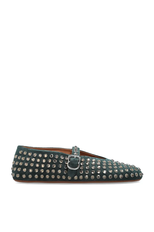 GREEN Leather ballet flats with shimmering embellishments