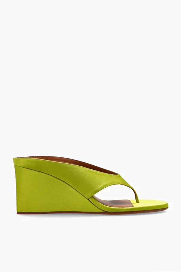GREEN Satin wedge sandals