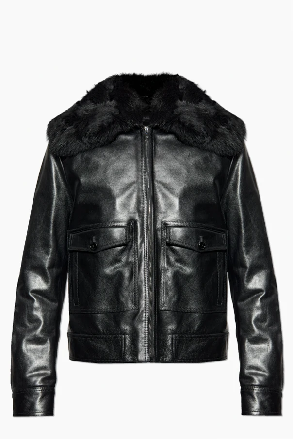 SCHWARZ Lederjacke mit Pelzkragen