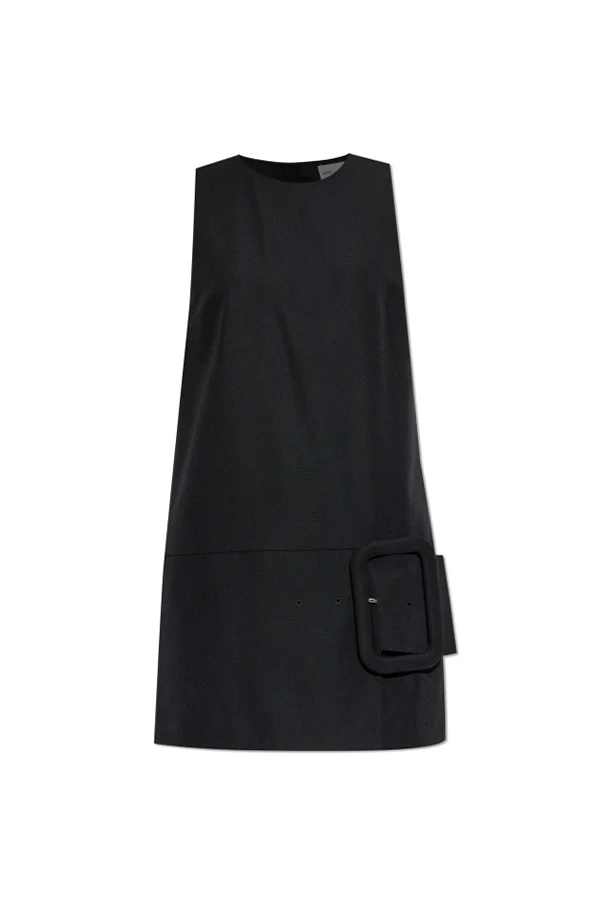 BLACK Wool dress with decorative belt