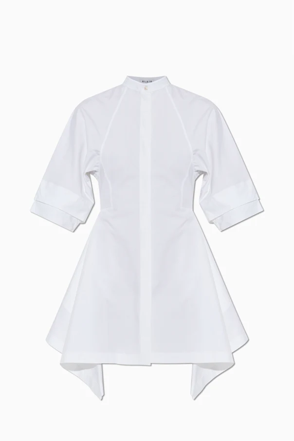 WHITE Asymmetrical dress with short sleeves