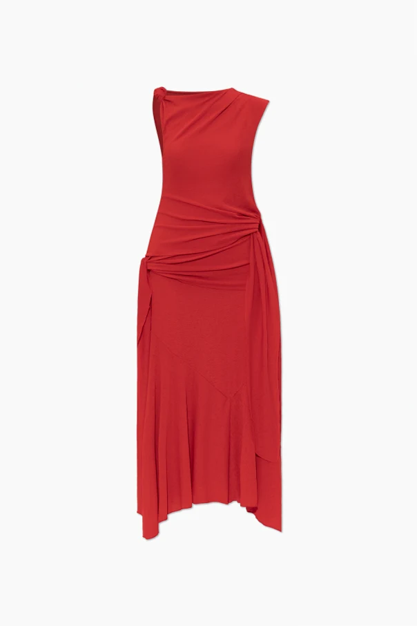 RED Asymmetrical dress with ruffles