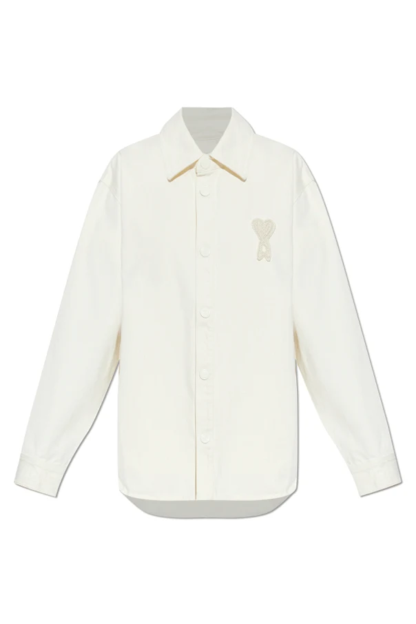 cream Denim shirt with logo patch