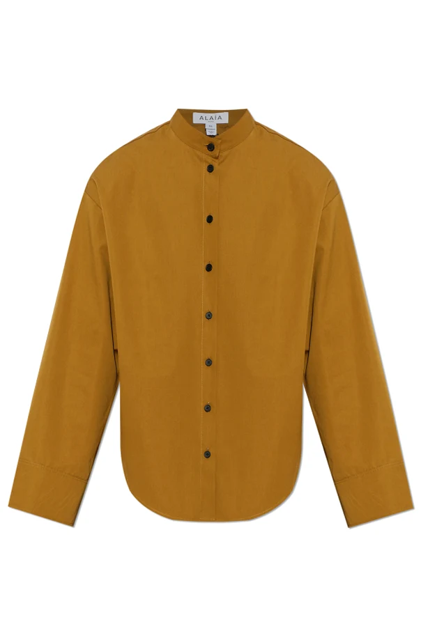 BROWN Cotton shirt with stand-up collar