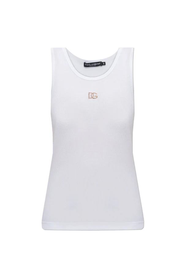 WEISS Top mit schimmerndem Logo