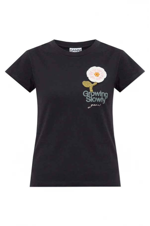 BLACK T-shirt with colorful embroidery