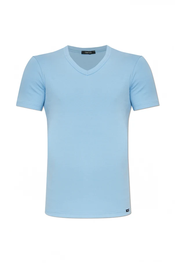 jasnoniebieski T-shirt bieliźniany z dekoltem w serek