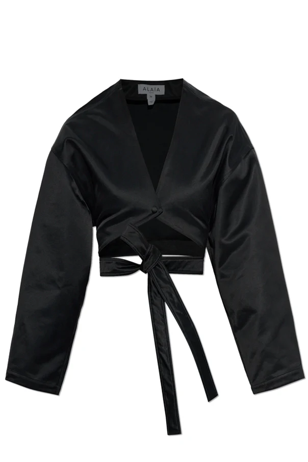 BLACK Short tie-front cardigan