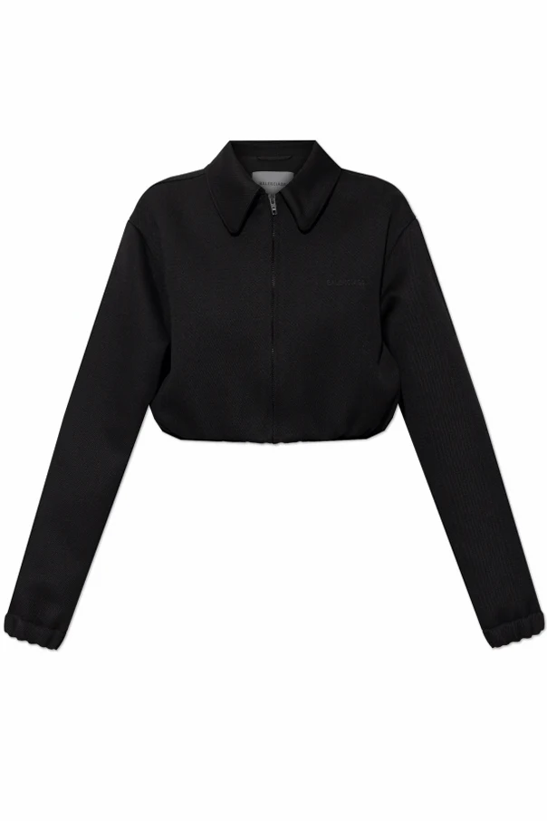 SCHWARZ Wolljacke mit aufgesticktem Logo