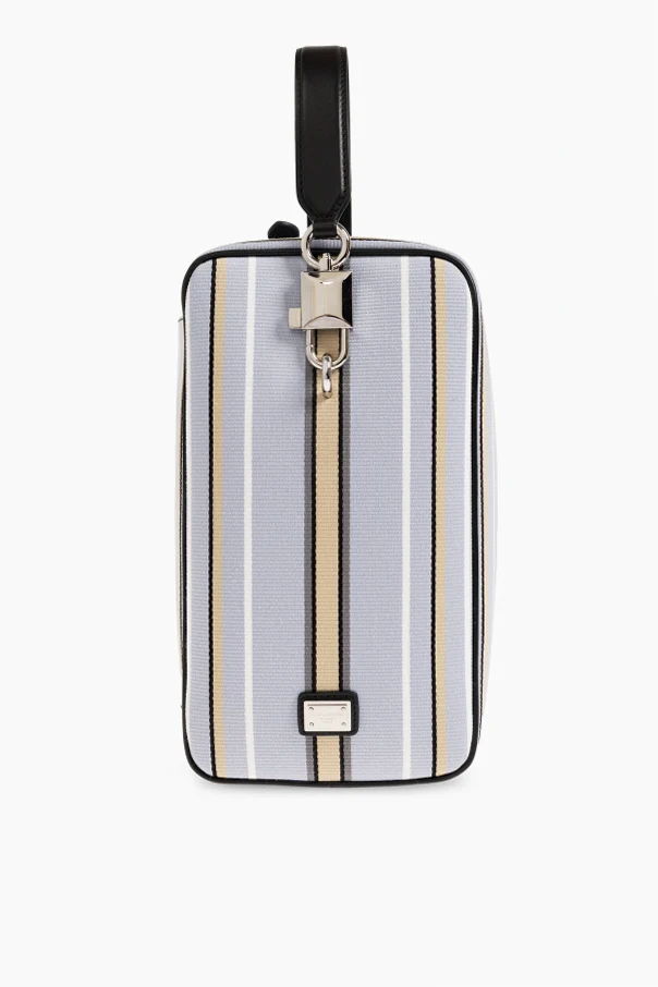 light blue Jacquard handheld bag with striped pattern