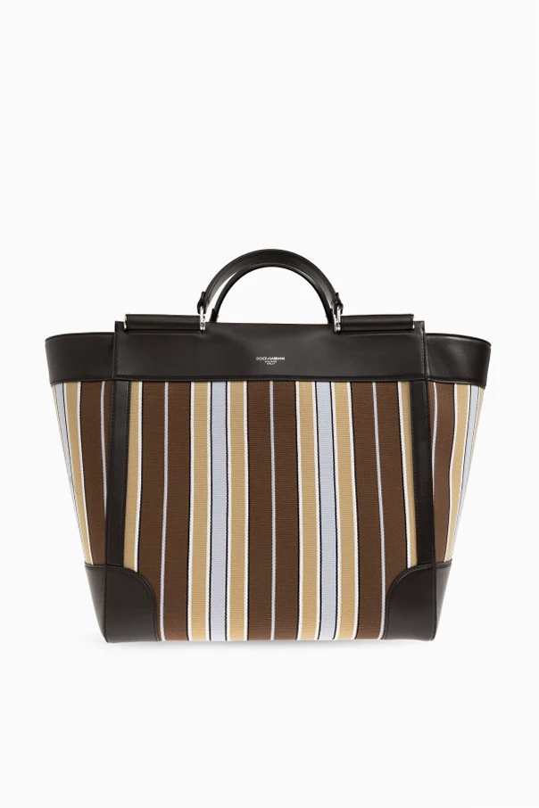 BROWN Jacquard handbag with striped pattern