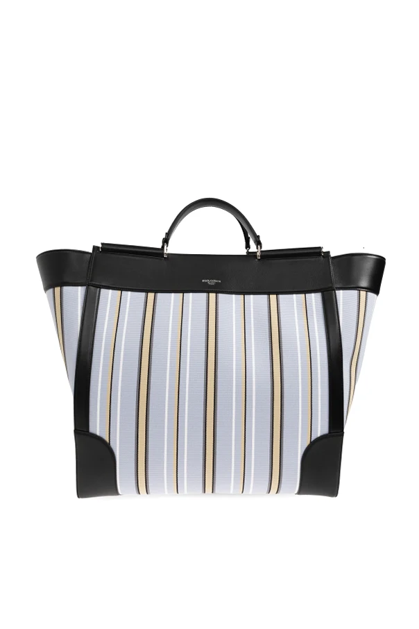 light blue Jacquard hand bag with striped pattern