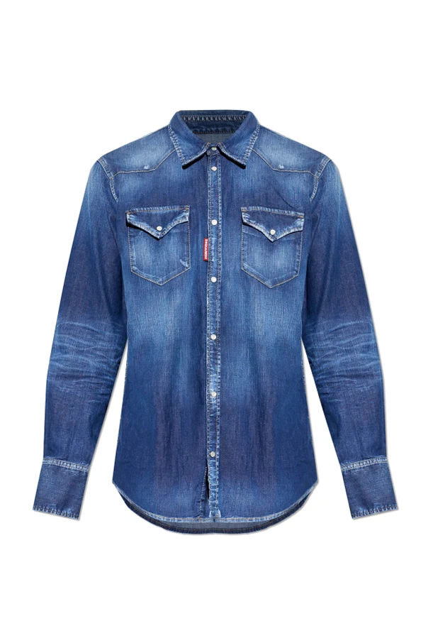 NAVY BLUE Denim shirt with a 'vintage' effect