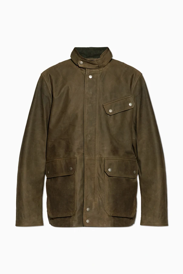 GREEN Leather jacket with pockets