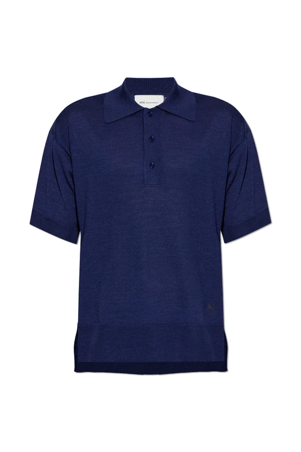 NAVY BLUE Wool polo shirt with an asymmetric cut